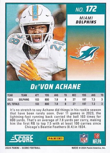 2024 Score - #172 De'Von Achane - Dolphins - Picture 2 of 2