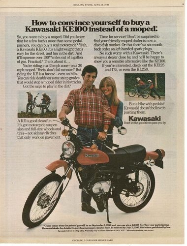 1980 Kawasaki KE100 Motorcycle intsead of a moped Vintage Print Ad