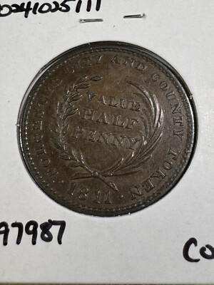1811 Great Britain Worcestershire Halfpenny Token Worcester City