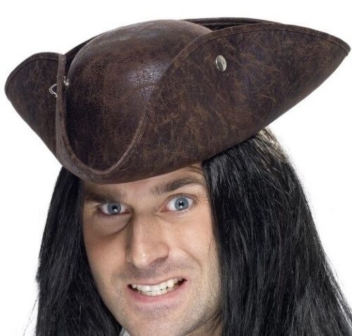 Cappello Tricornis Da Pirata Elegante Unisex In Finta Pelle Marrone Di Smiffys - Foto 3 di 4