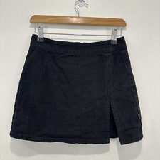 Ghanda Black Denim Mini Skirt Women 8 26in Waist Side Slit Cotton Casual Party