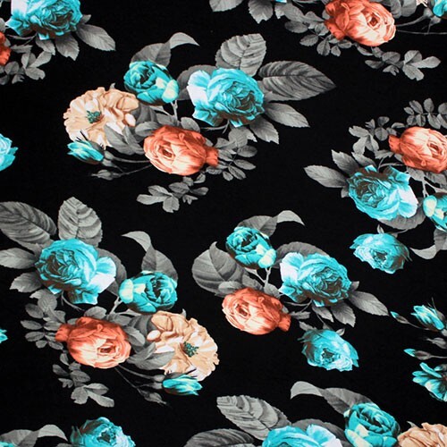 4 Way Stretch Floral Cotton Jersey Lycra Knit Fabric 150cm wide, sold by metre - Picture 59 of 98