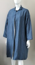Eskandar Pinstripe Blue Linen One Button Semi Open Coat Shirin Lagenlook Size 0