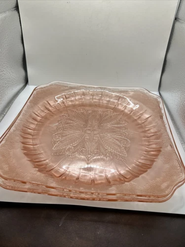 3 JEANNETTE GLASS CO. ADAM PINK 9" DIAMETER  SQUARE DINNER PLATES 1930’s