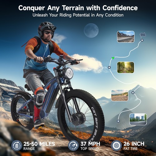 2000W E-Bike 37MPH 26" Fat Tire 52V Dual Motor 22Ah Electric Bicycle For Adults - Picture 8 of 10