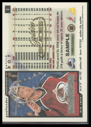 1996-97 Score #1 Patrick Roy Golden Blades Samples - Picture 2 of 2