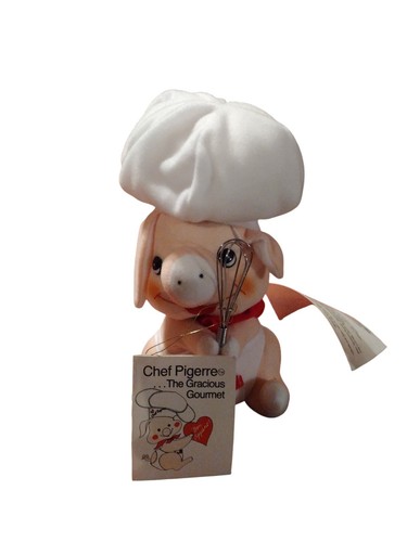 Vintage 1982 CHEF PIGERRE, 9" Plush Pig Gracious Gourmet w/ Wire Whisk, Clip-On - Picture 3 of 14