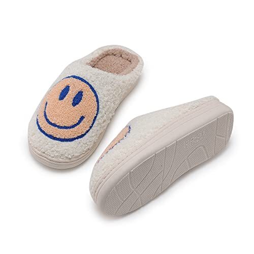 Cute Kids Smile Face Slippers for Girls Boys Soft Plush 1-2 Big Kid Beige - Picture 4 of 6
