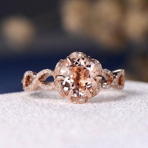 Anniversary Gift Band Fine Birthday Ring 14k Gold Morganite Diamond Gemstone