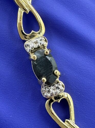 Gold over Sterling Silver 925 Genuine Ruby/ Emerald/ Onyx Infinity Bracelet 7.5” - Picture 4 of 21
