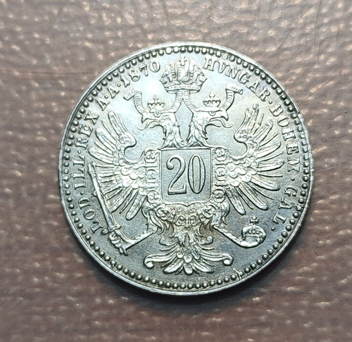 AUSTRIA FRANZ JOSEPH I 20 KREUZER 1870 EBC+ - Picture 2 of 2