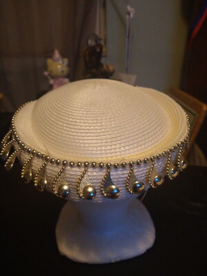 Womens Fancy Church Derby Wedding Hat White With Hanging  display picture 2