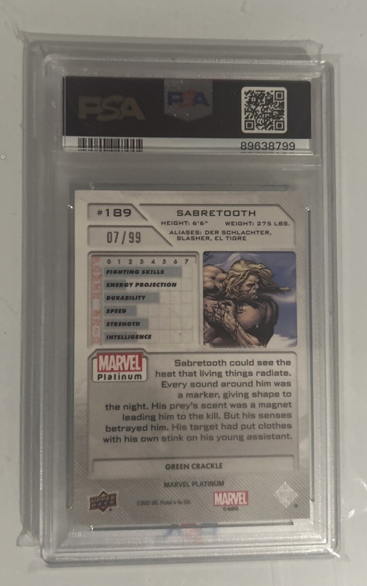 2023 Marvel Platinum #189 Sabretooth Green Crackle #07/99 PSA 10 