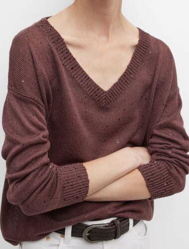 New Brunello Cucinelli $1795 3XL IT/12-16US V-Neck Linen/Sequins/Monili Pullover - Picture 7 of 23