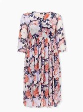 Torrid Floral Swiss Dot Button Down Tea Length Dress Navy Multi 2X 18 20 #C22306