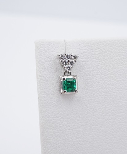 Platinum Natural Emerald Pave Diamond Dangle Petite Earrings 0.5ct EG2397 - Picture 3 of 4