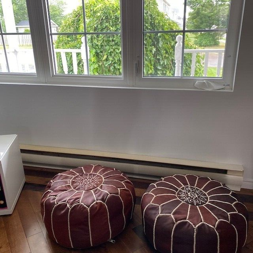 SET OF 2 Moroccan leather pouf, Moroccan Ottoman pouf, moroccan pouf light brown - Picture 4 of 7