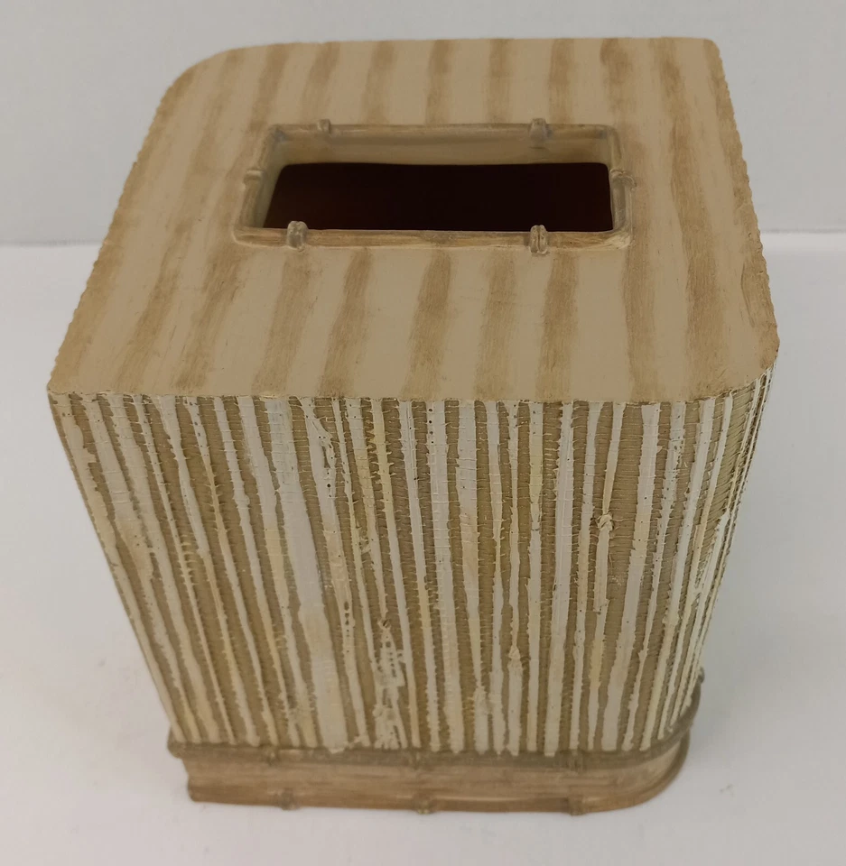 Cubierta de caja de pañuelos Croscill cerámica "papel de paja" pintada a mano beige 5,5 x 5,5 x 6 Foto 4 de 4