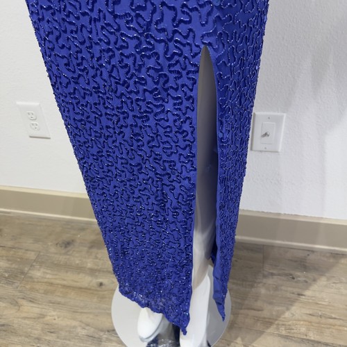 Vintage 80s-90s Andretta Donatello 100% Silk Fully Beaded Blue Gown Dress Size S - Picture 10 of 22