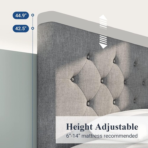 Sifurni Upholstered Bed Frame with 4 Storage Drawers and Headboard, Light Grey - Picture 13 of 21