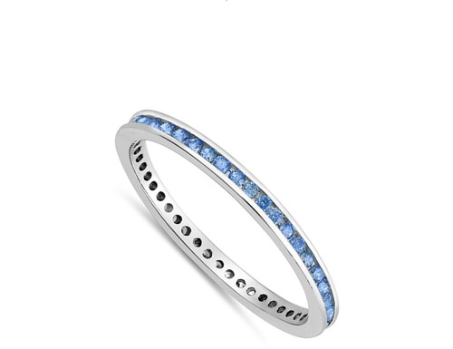 Blue CZ Round Eternity Stack Ring New 925 Sterling Silver Band Sizes 2.5-9 - Picture 2 of 4