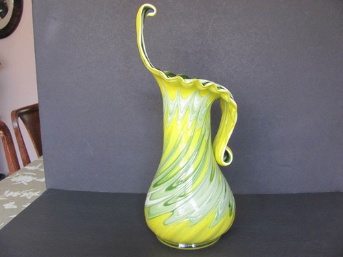 E. ZAREH (ESSIE) YELLOW & GREEN JACK IN THE PULPIT 17" VASE BAIJAN GLASS RUSSIA - Picture 2 of 12