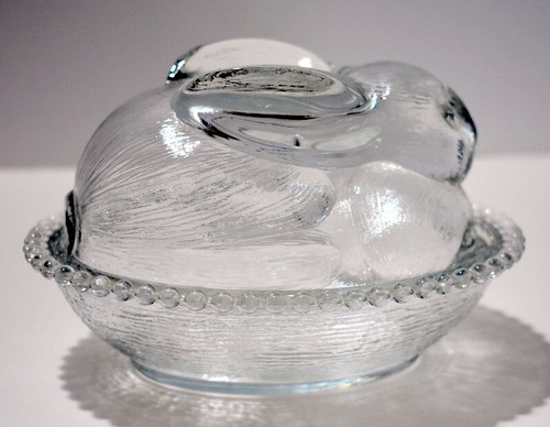 Indiana Glass Bunny on Nest Crystal Candy Dish Made in USA Box Rabbit Easter - Picture 12 of 12