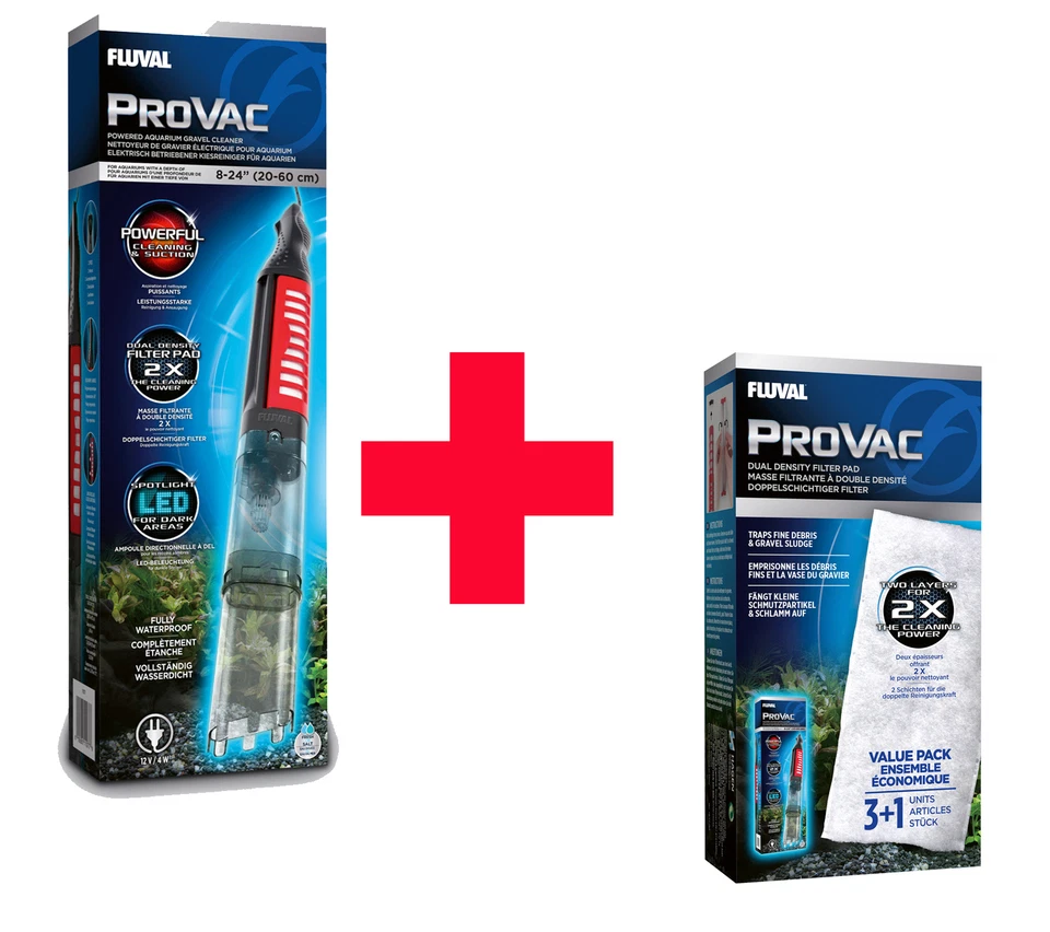 Fluval Pro VAC Aquarien Kies Reiniger Inkl. Ersatzfilter 4er Pack