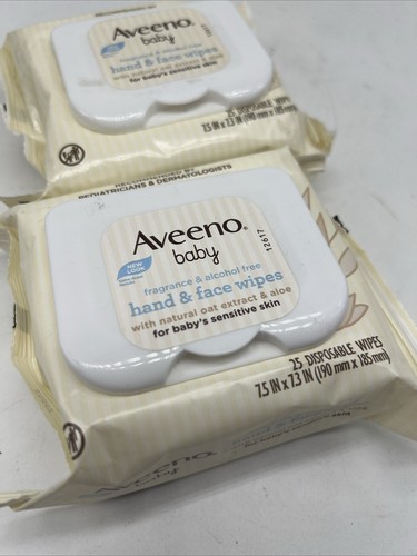 (2) Aveeno Baby Hand & Face Wipes W/ Natural Oat Extract & Aloe- 25ct. Each - Picture 2 of 4
