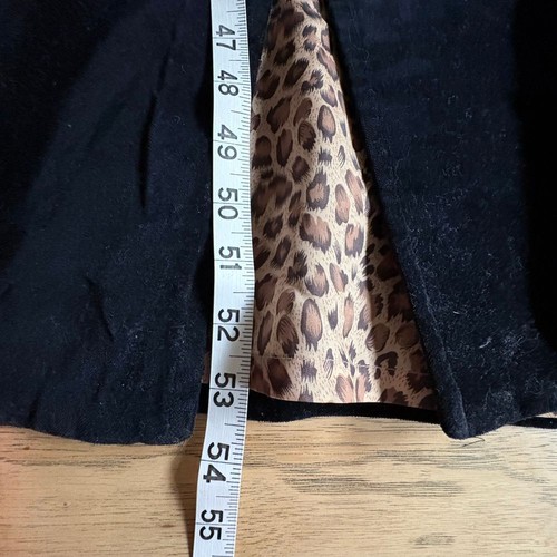 VINTAGE SPIEGEL Black Velvet Long Trench Coat, Leopard Print Lining Jacket SZ 12 - Picture 20 of 20