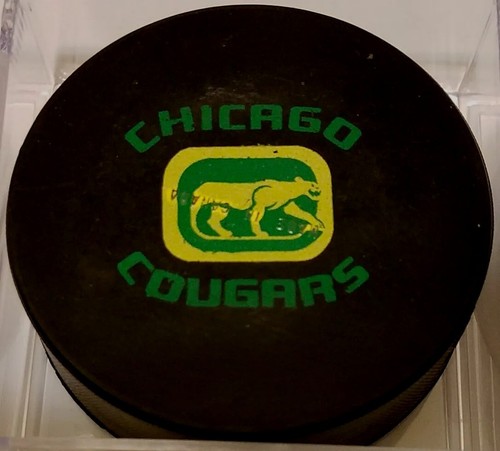 1972-75 VINTAGE WHA CHICAGO COUGARS OFFIZIELLES SPIEL PUCK GESTEMPELT HERGESTELLT IN KANADA - Bild 9 von 9