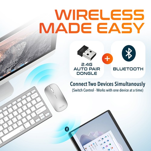 Delton N35 Mini Wireless Keyboard and Optical Mouse Combo - Silver/White - Picture 2 of 9