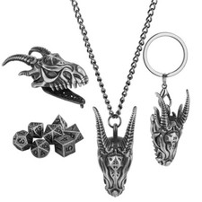 7pcs Mini Metal Polyhedral DND Dice Set with Dragon Head Storage Case Keychain