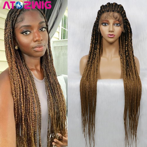 38" Braided Wigs 13x6 Lace Front Wigs Box Braids Wigs for Black Women Blonde - Picture 2 of 16