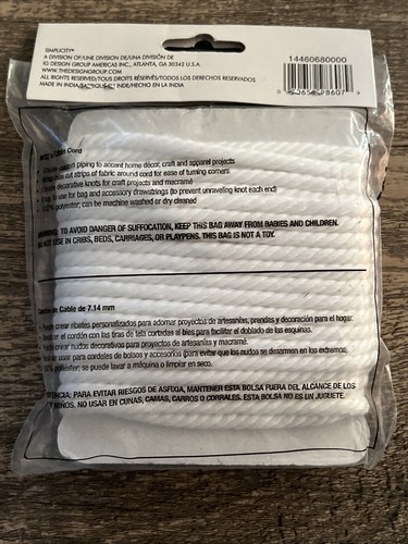 Simplicity White Cable Cord 10 Yards New In Package - Picture 7 of 12