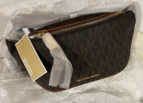 MICHAEL KORS RHEA ZIP 30T6GEZN5V SIGNATURE LOGO BELT BAG BROWN NEW - Picture 1 of 16