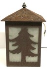 Ca. 1920s Outdoor or Porch Light with Pine Trees, Ceramic Socket Rusty Original