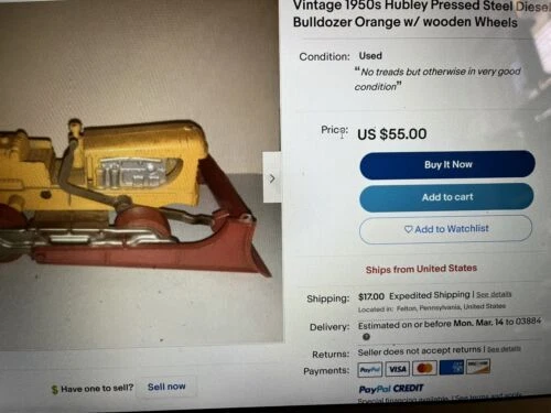 Hubley Dozer Vintage Manufacture Diecast Construction Equipment