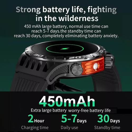Smartwatch dla mężczyzn taktyczny wytrzymały inteligentny zegarek z latarką 1,45 cala duży ekran - Zdjęcie 20 z 27