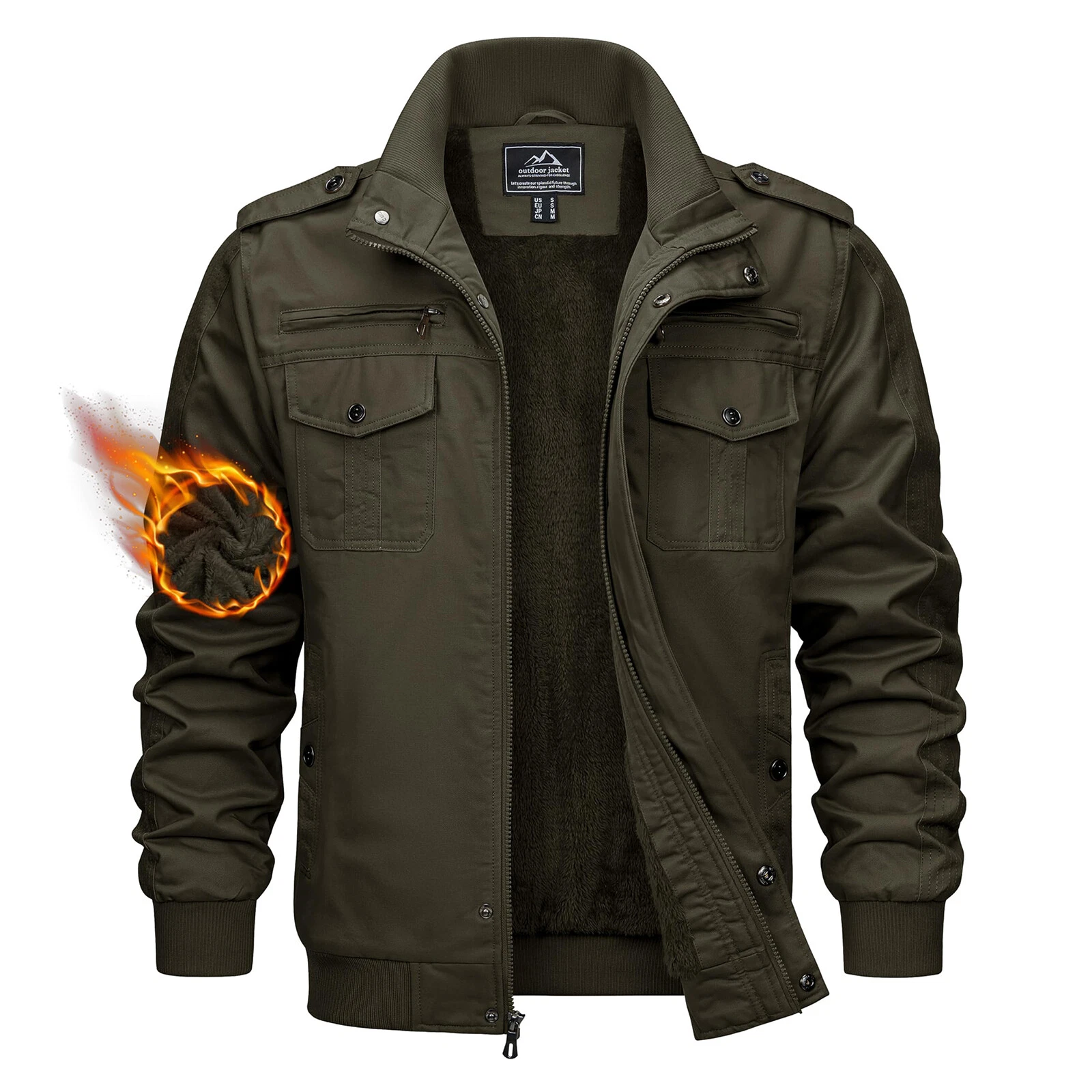 TACVASEN Men's Winter Bomber Jacket Fleece Cotton Thicken Casual Work Cargo Coat - product detail image 11