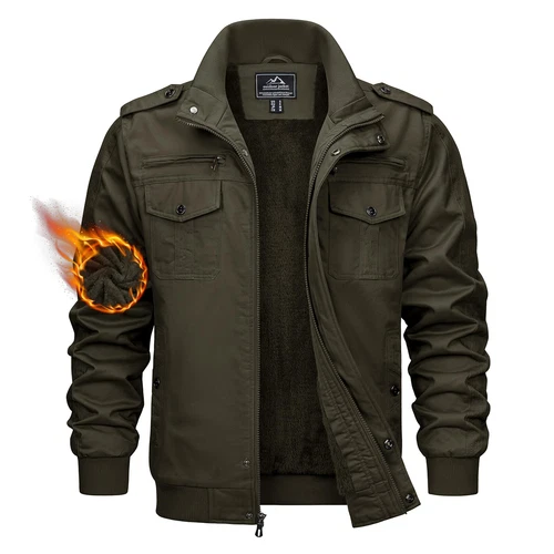 TACVASEN Men's Winter Bomber Jacket Fleece Cotton Thicken Casual Work Cargo Coat image 11