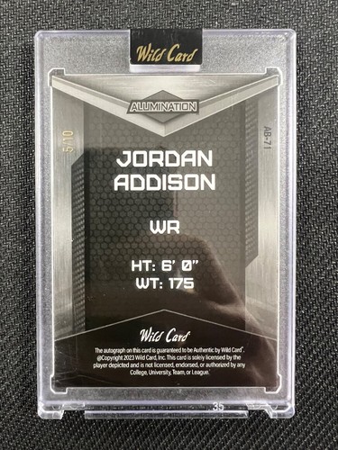 2023 Wild Card Alumination JORDAN ADDISON #AB-71 Rookie Auto Gold Laser /10 - Picture 2 of 2