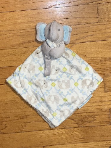 Blankets & Beyond Gray Elephant Blue White Security Blanket/Lovey Paci Holder - Picture 1 of 3