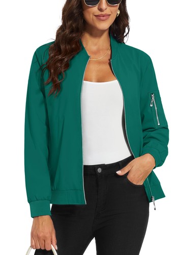 Women's Casual Lightweight Bomber Jackets Full Zip Windbreaker Hiking Outerwear - Picture 97 of 103