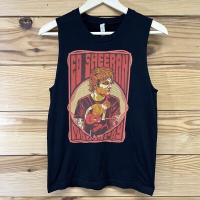 Ed Sheeran T Shirt Small Sleeveless Tank Black Red Crew Neck Cotton Blend B97