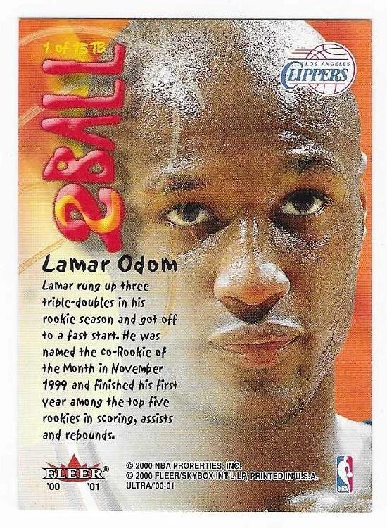 2000-01 Fleer Ultra 2Ball Lamar Odom Los Angeles Clippers #1 of 15 TB - Image 2 of 2