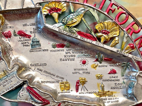 1960er GEPRÄGTE METALL GLÄNZENDE STATE AUSSCHNITTE ASCHENBECHER KALIFORNIEN SOUVENIR JAPAN - Bild 2 von 3