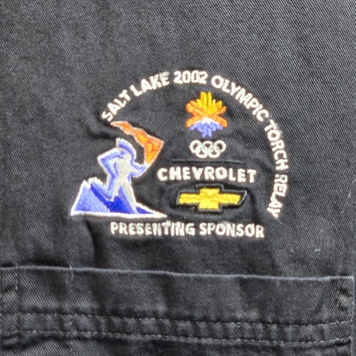 Salt Lake 2002 Olympic Torch Relay Chevrolet Sponsor Shirt Mens XL Black Button - Picture 2 of 12