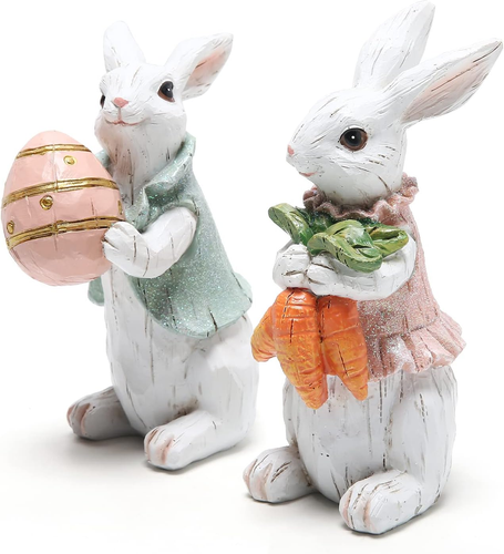 Easter Bunny Decorations Spring Home Decor Bunny Figurines (White Rabbit 2 Pcs) - Picture 2 of 12