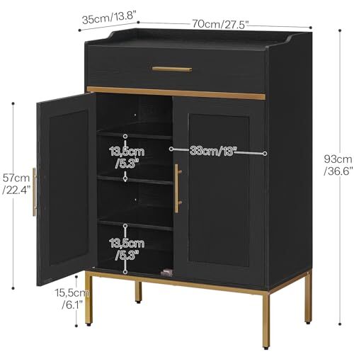 Schuhschrank, schmaler Schuhschrank, Schuhschrank Aufbewahrung schwarz + gold - Bild 2 von 6